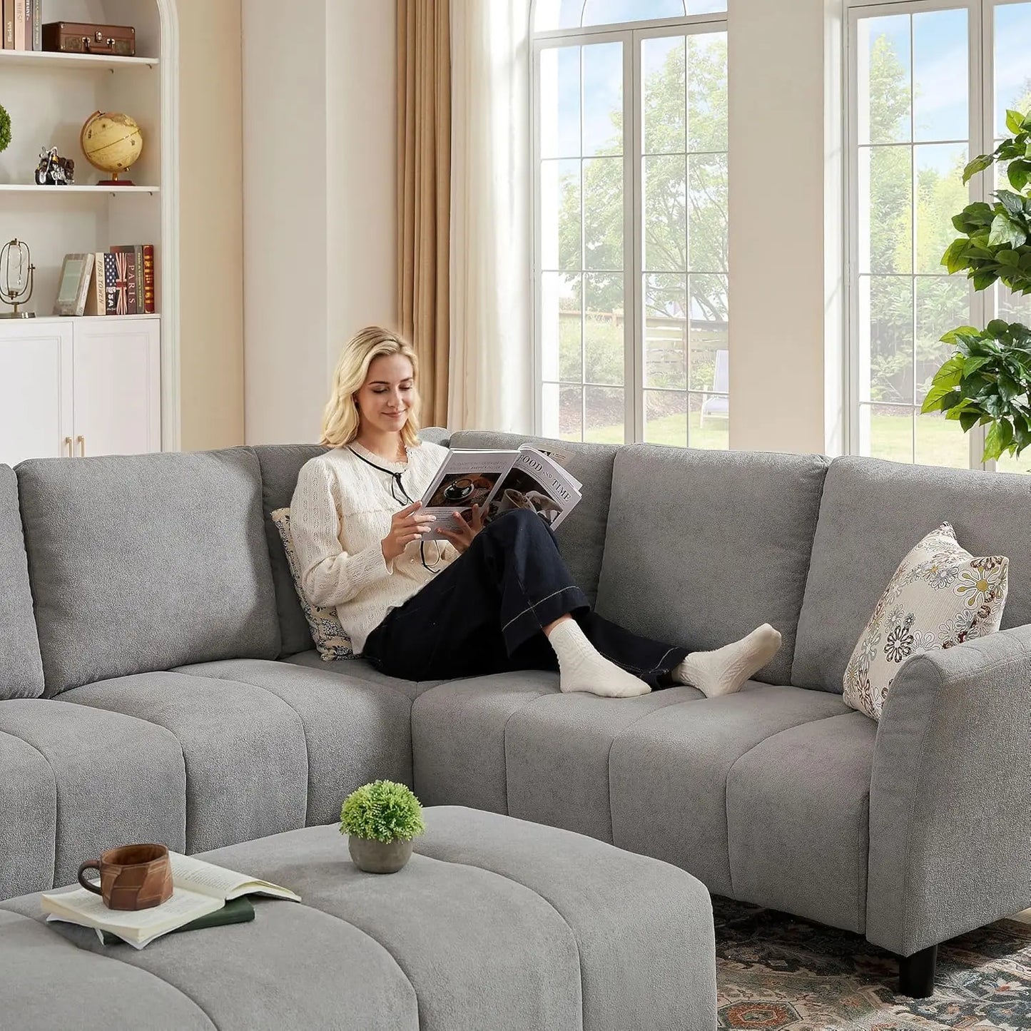 Modular Sectional Sofa Couch L Shaped With Reversible Ottoman