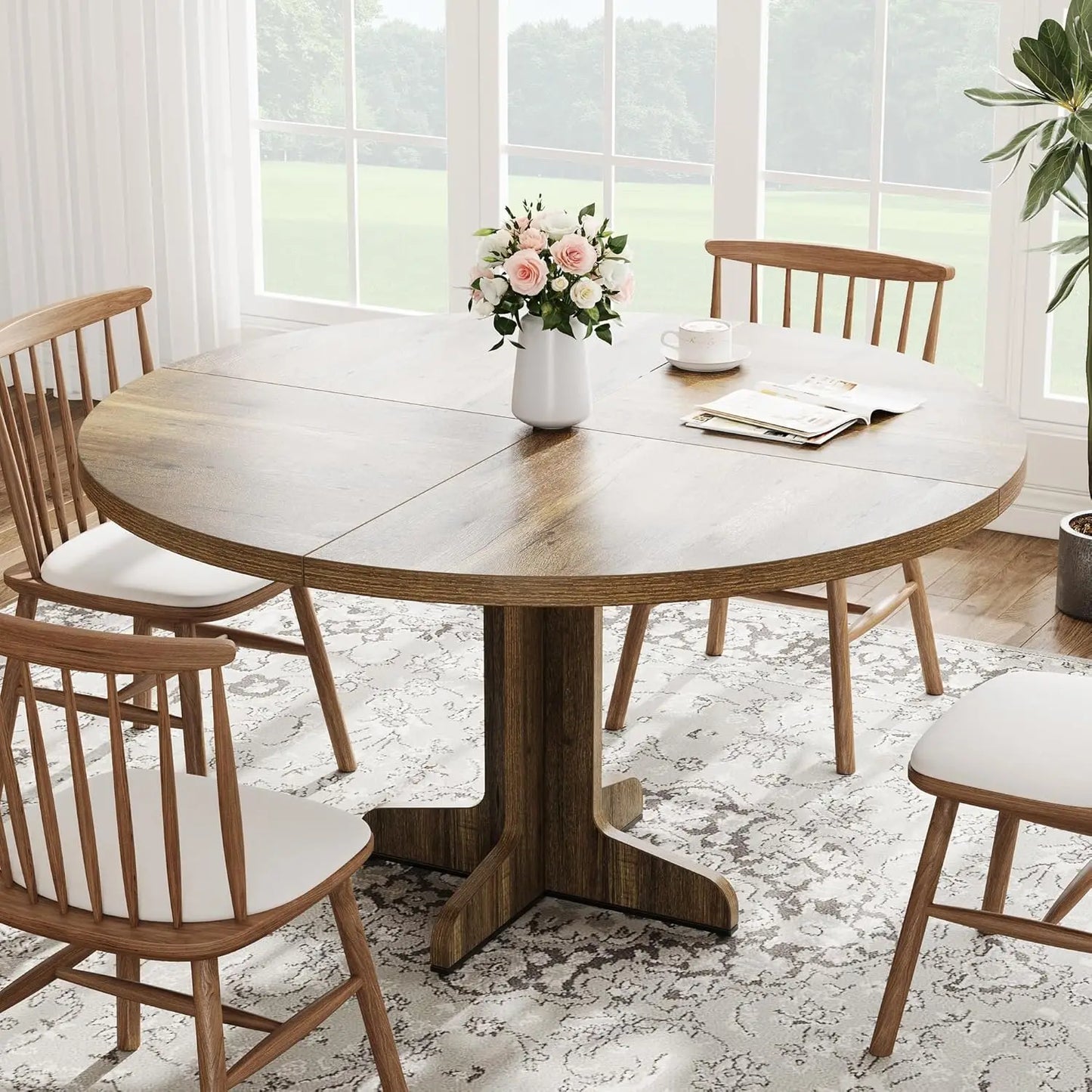 Studyset Round Dining Table for Four Farmhouse Kitchen