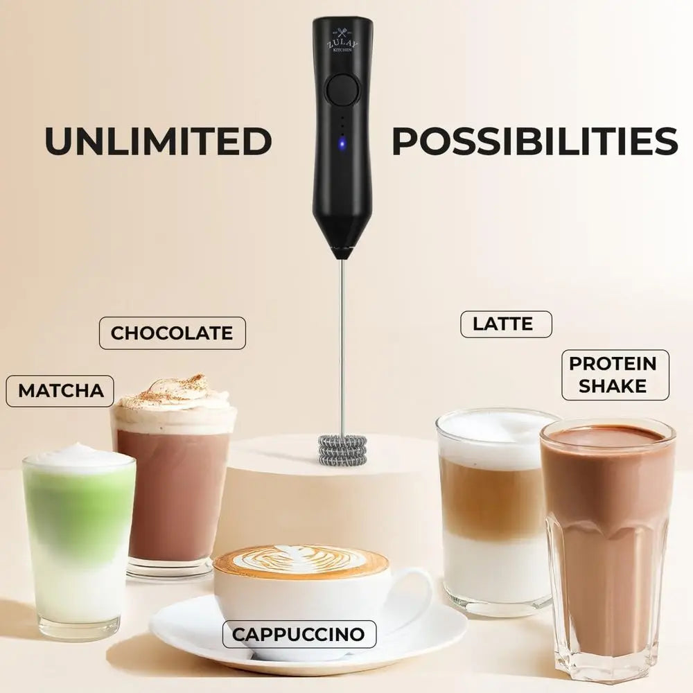Rechargeable Handheld Milk Frother Wand, Drink Mixer, Electric Whisk, Great for Lattes, Matcha & Protein Powder - 3 Whisks, 3 Sp