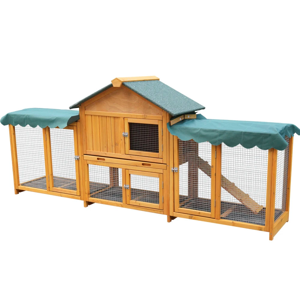 Wooden Outdoor Indoor Roof Waterproof Bunny Hutch Rabbit Cage Guinea Pig Coop PET House for Small To Medium Animals with Stairs