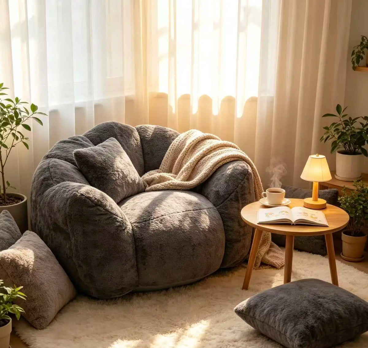 Cloud Petal Lounge Chair, Artificial Rabbit Velvet Cozy Accent Seat
