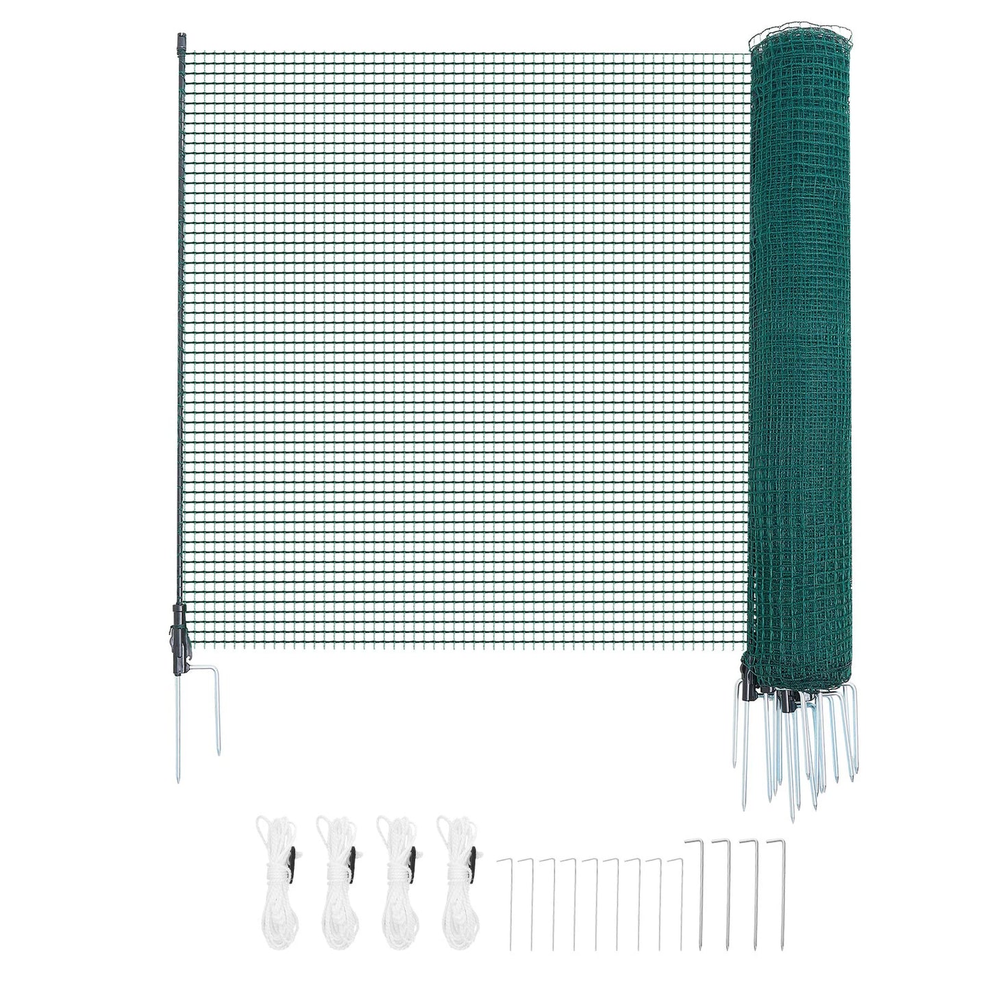 SucceBuy Temporary Fence with Posts Plastic Mesh Fencing with Double-Spike Stakes & Guy Ropes Temporary Dogs Fence Outdoor Yards