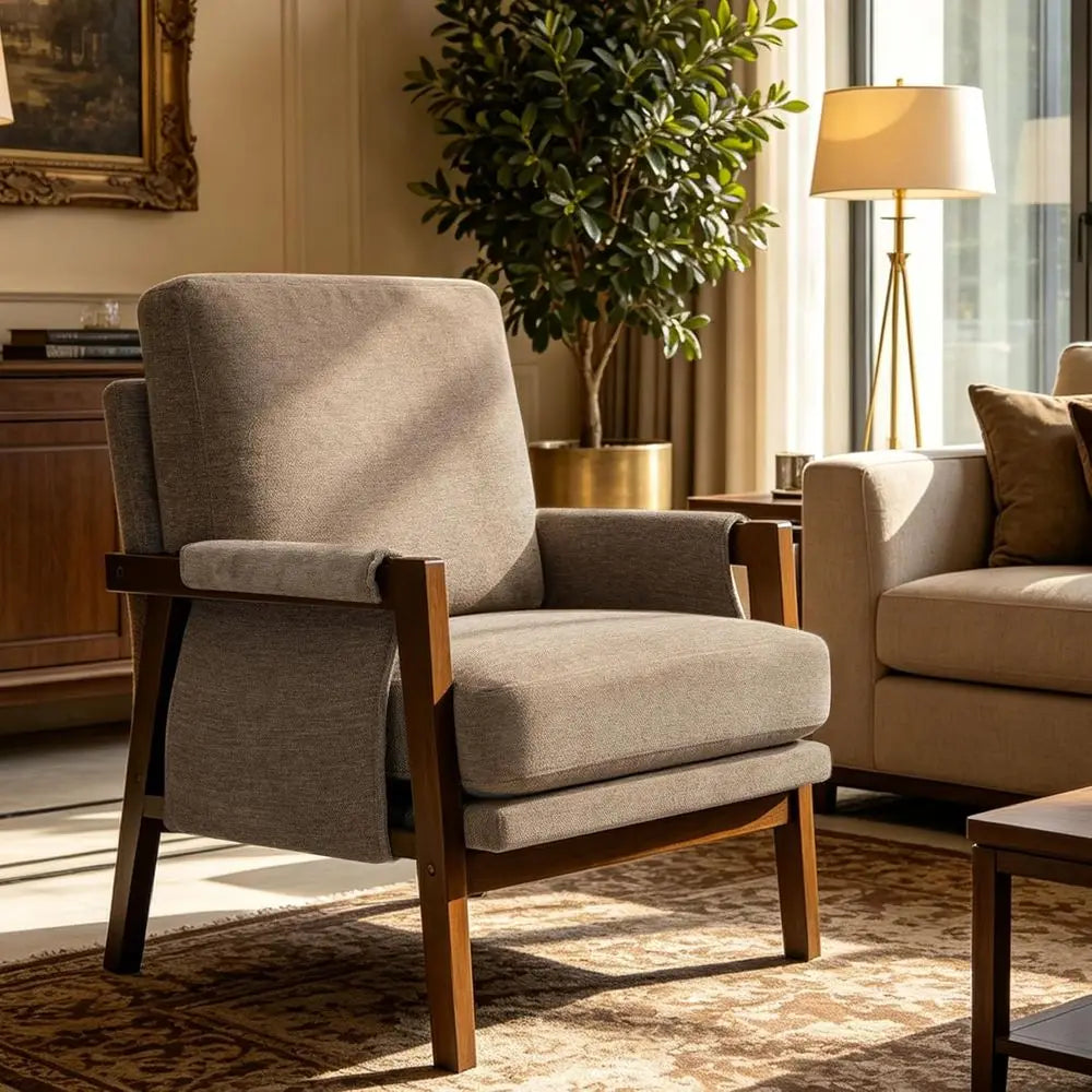 Upholstered Wood Accent Armchair for Bedroom and Living Room