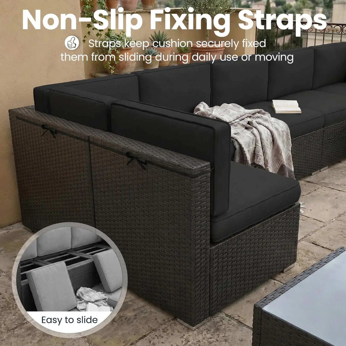 Modern Outdoor Wicker Sectional With Propane Fire Pit Coffee Table