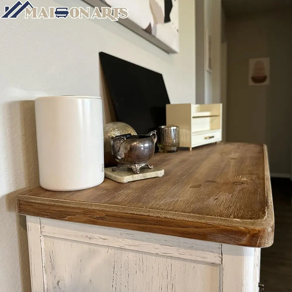 Accent Cabinet with 2 Doors, Farmhouse Decorative Storage Cabinet with Solid Wood Frame amp Legs for Living Room Entryway Small