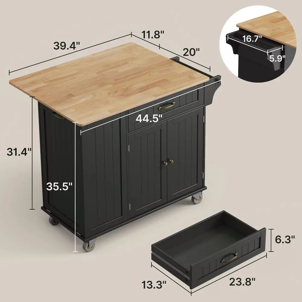 YTYIN Kitchen Island With Storage And Drop Leaf Top