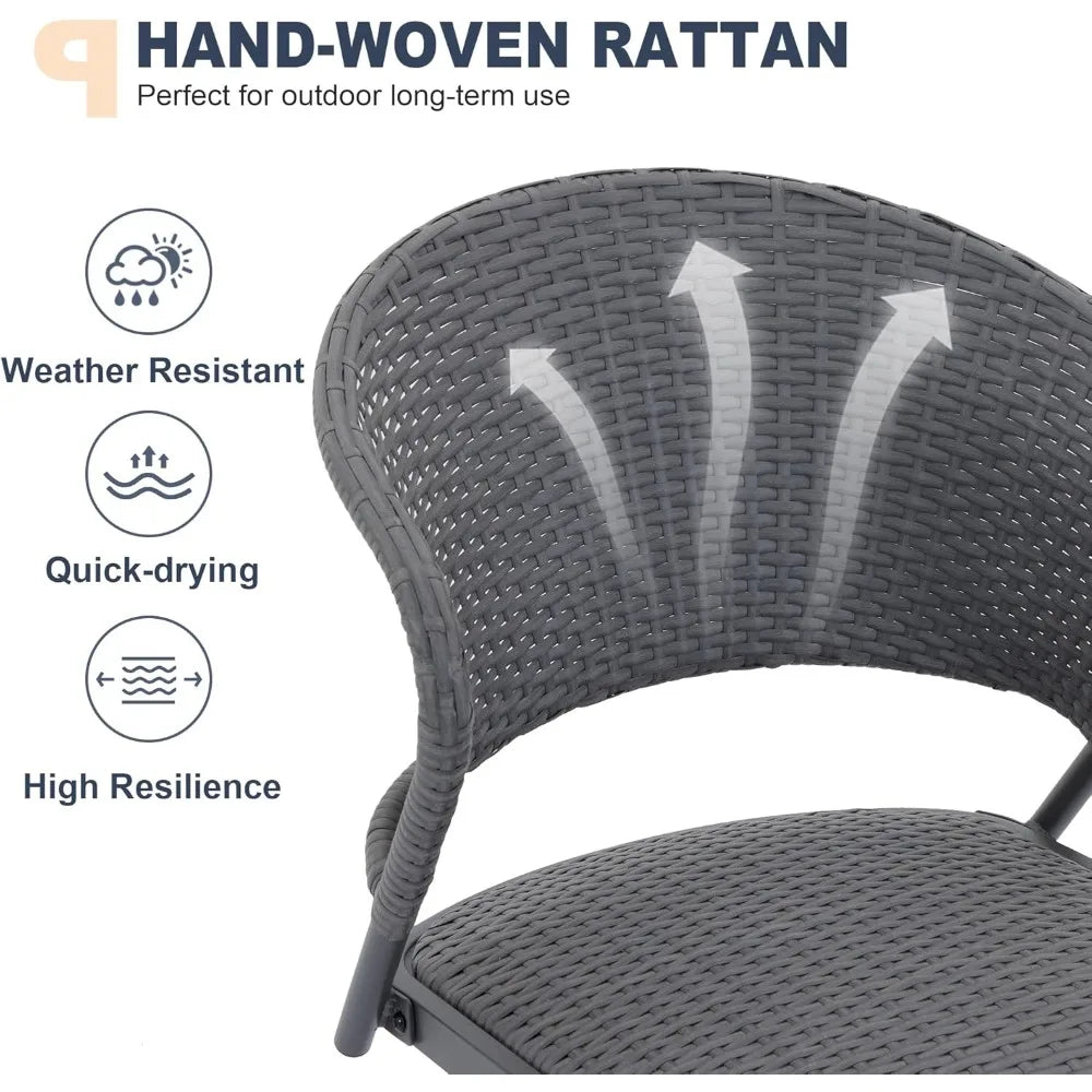 Patio 3 Pieces Outdoor Bar Set, 27.6 Round Bar Height Table with Umbrella Hole and 2 Swivel Rattan Chairs, Outdoor Bistr