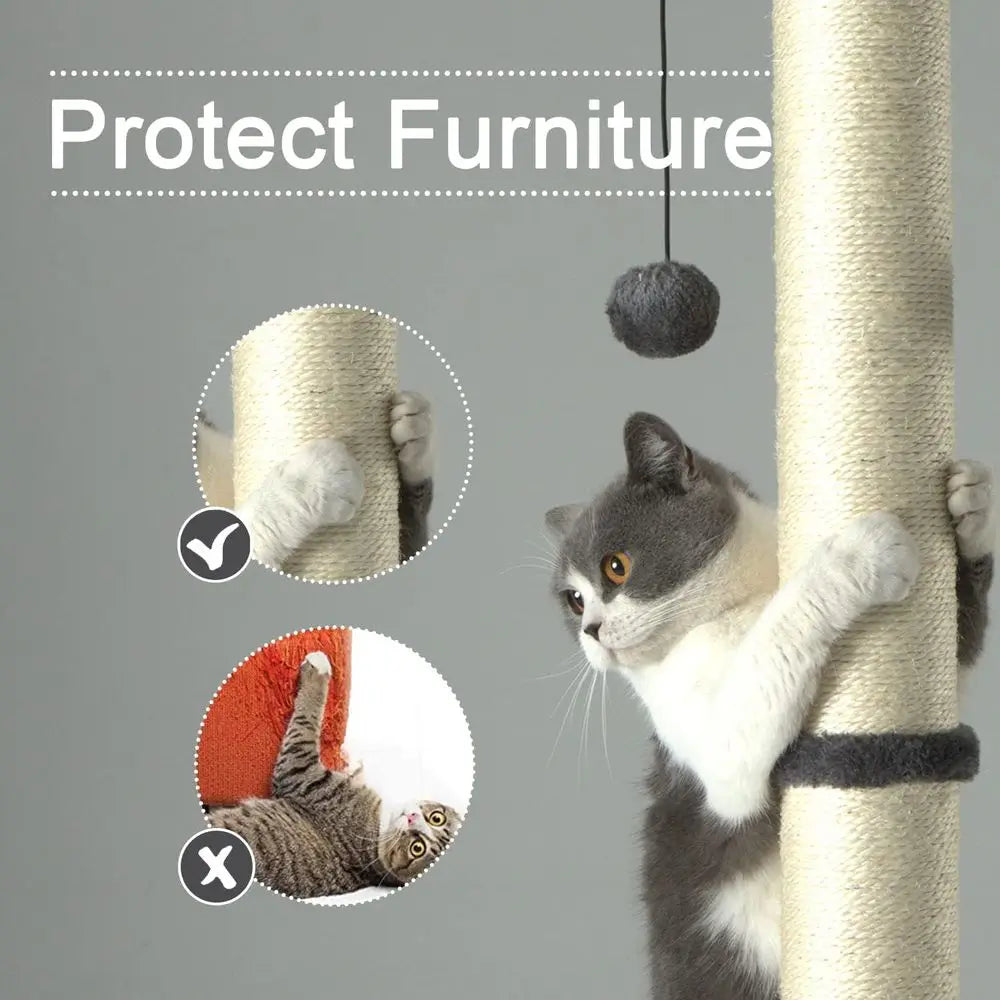 32 Tall Sisal Scratch Post with Hanging Ball and Self-Massage Brush for Indoor Cats and Kittens Gray 32inches