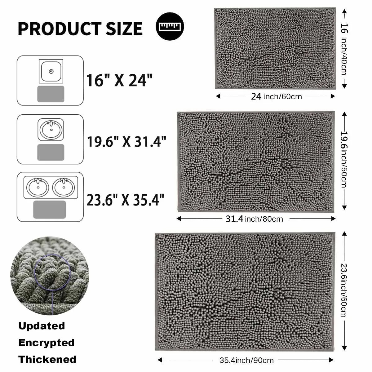 Ultra-Soft Chenille Plush Bath Mat, Super Absorbent, Machine Washable