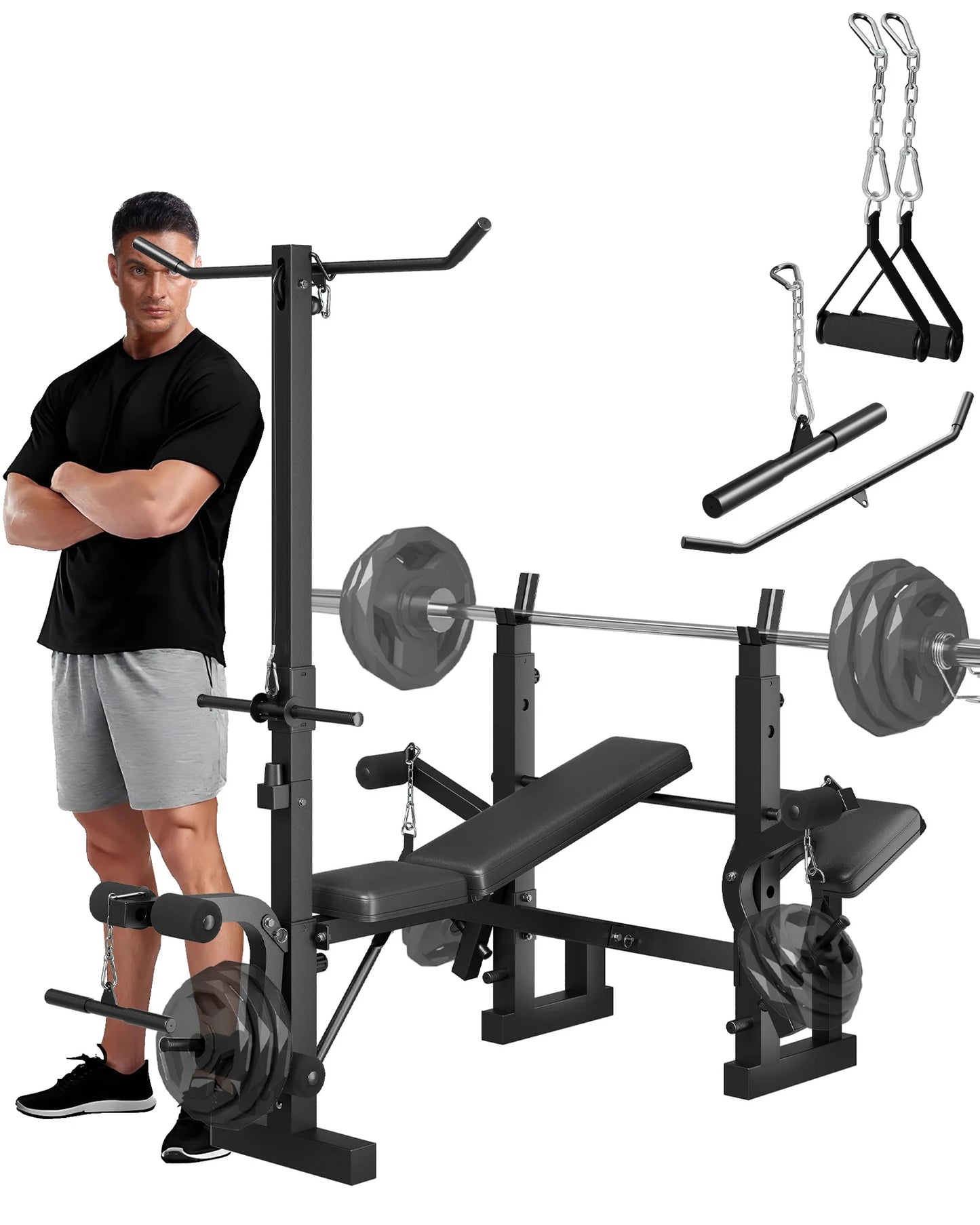HiMISS Adjustable Weight Bench Set with Leg Developer and Preacher Pad