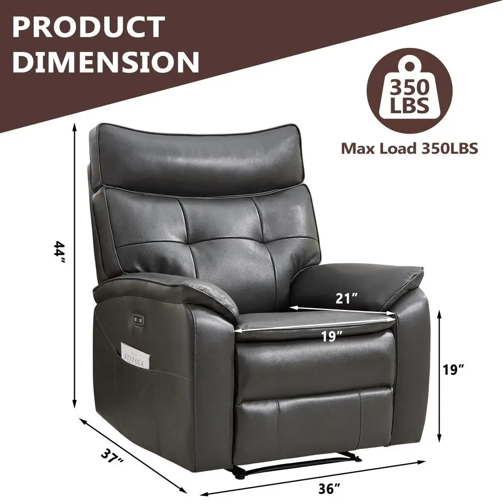 Power Recliner Chair with USB Charge Port, Genuine Leather Electric Reclining Chairs for Adults, Ergonomic Single Recliner Sofa