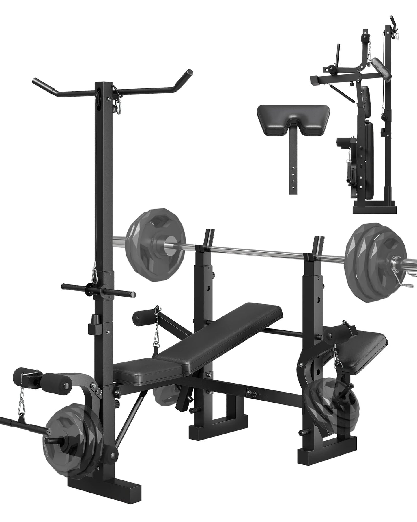 HiMISS Adjustable Weight Bench Set with Leg Developer and Preacher Pad