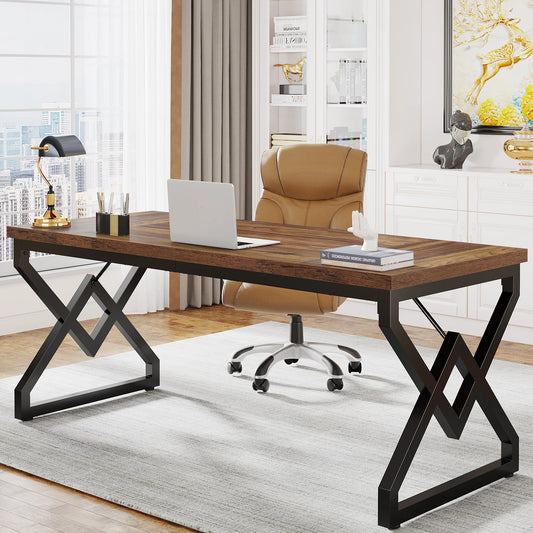 Tribesigns 63" Large Industrial Executive Desk with Extra Thickened Tabletop & Metal Frame, Heavy-Duty Home Office Desk