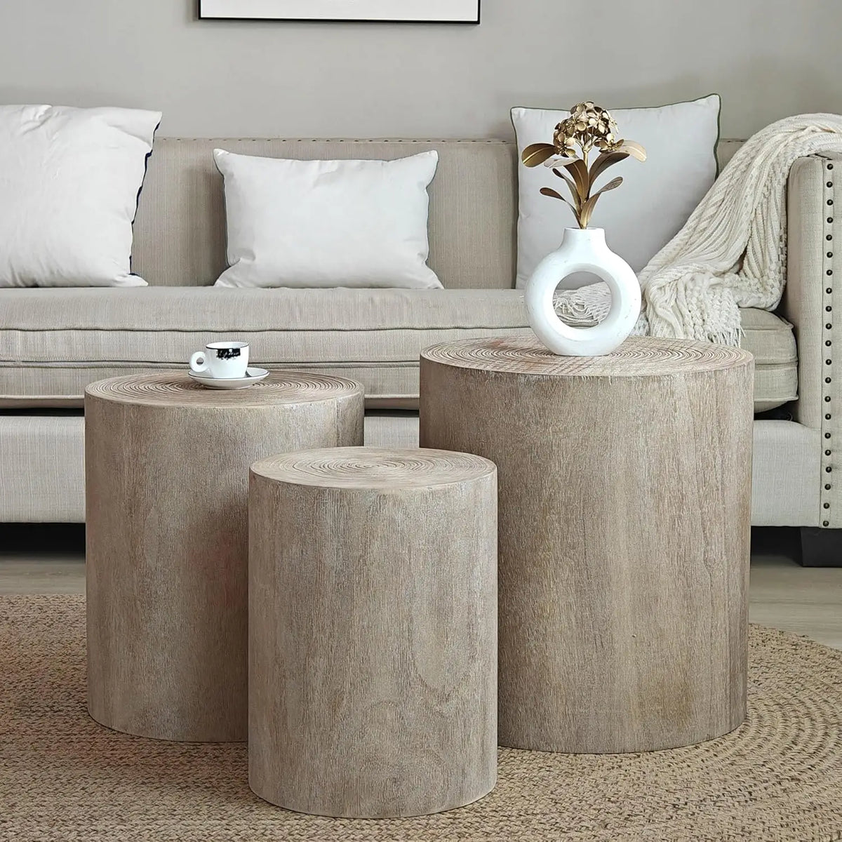 36" Oval Coffee Table, Modern Faux Stone Circle Center Table Accent Travertine Tea Table for Living Room, Magnesium, Customized