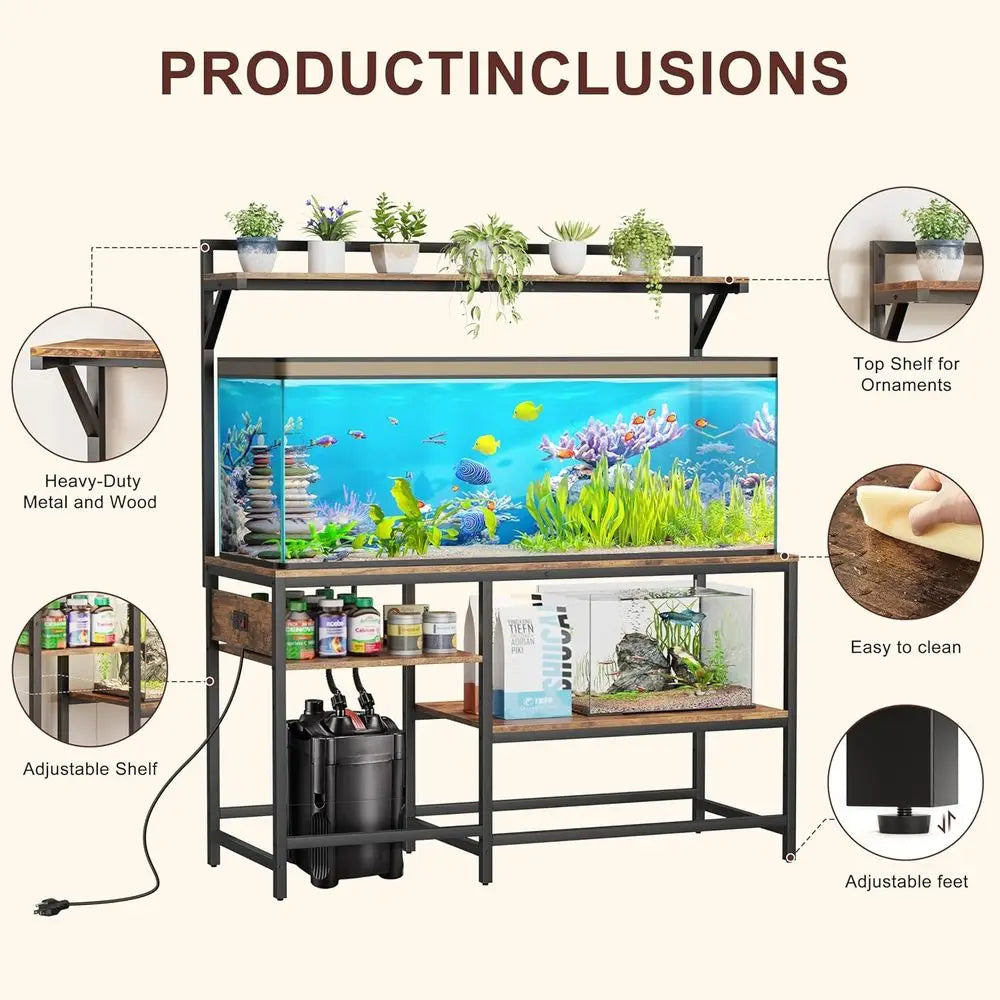 Sturdy Aquarium Stand With Power Outlet And Adjustable Shelves