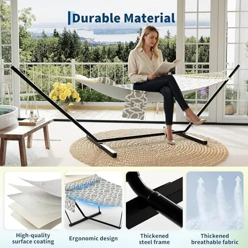 2-Person Hammock with Steel Stand, Portable & Foldable, 12FT, 450LBS | Adjustable steel frame, anti-tip stable design
