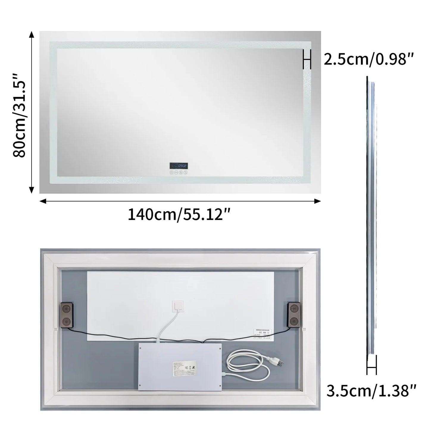 Bluetooth LED Bathroom Mirror With Dual Speakers Antifog Backlight Dimmable