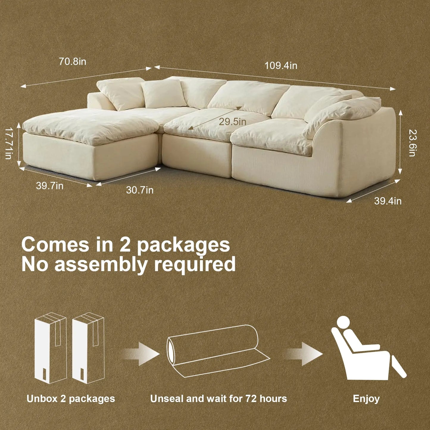 Yeflixvrau Modern Cloud L Shaped Modular Sofa With Ottoman