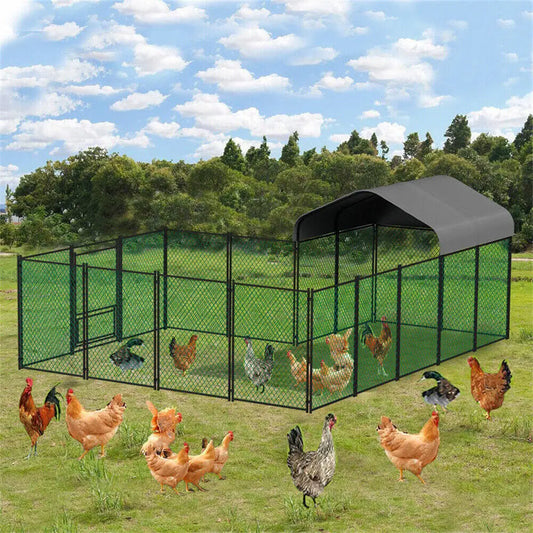 BORWART Walk In Chicken Coop Pen With Waterproof UV Cover Outdoor