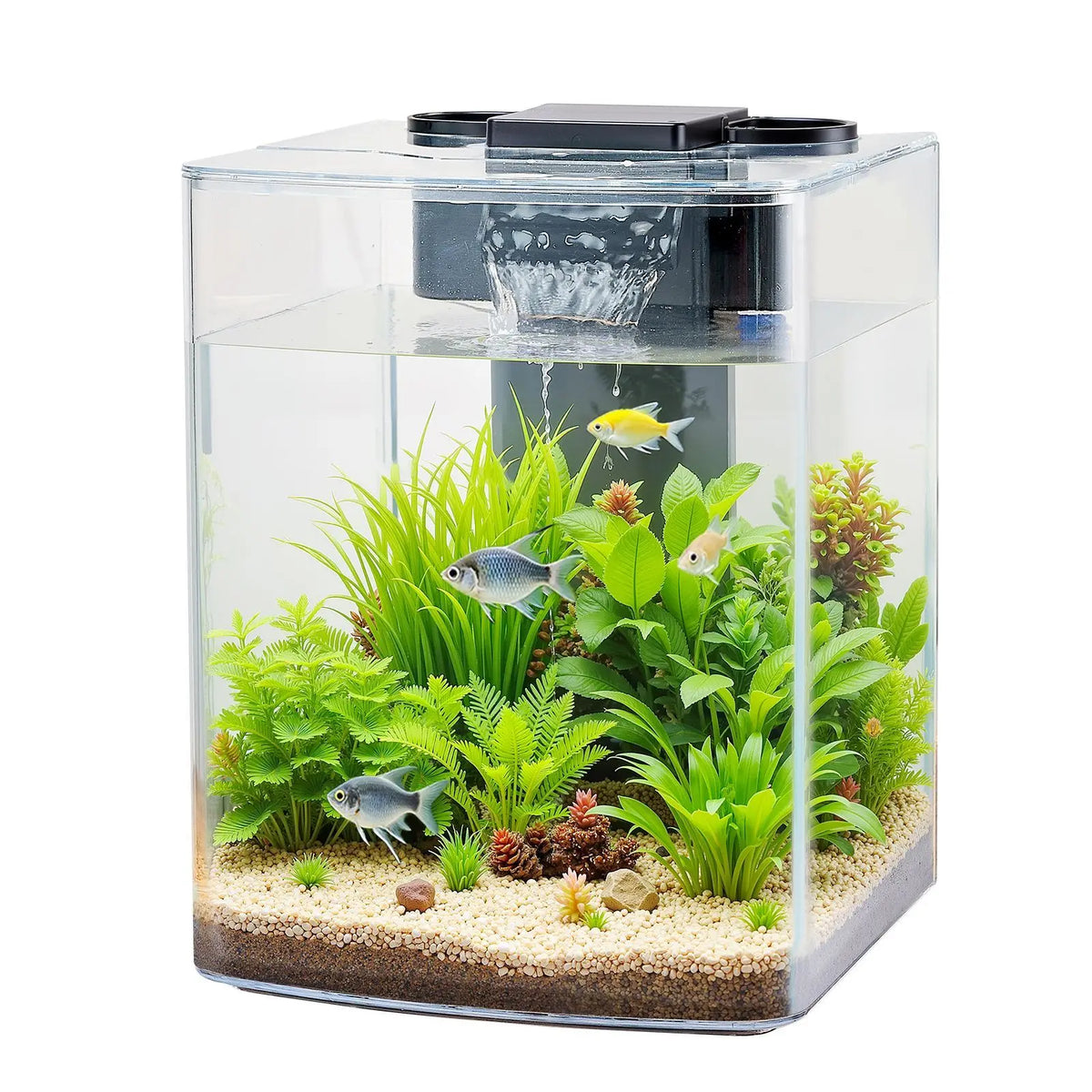 Fish Tank Aquarium, 2 Gallon Arch Ultra-Clear GPPS Starter Smart Tank Adjustable 3 Color Lighting, Self Cleaning System Fishbowl
