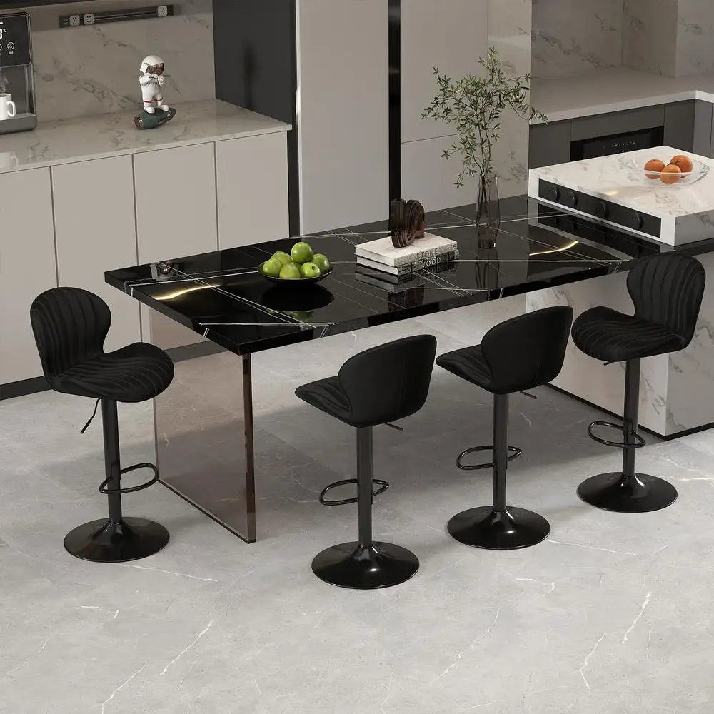 Modern Bar Stools Set of 4, Velvet Height Adjustable Swivel Barstools, Armless Kitchen Island Counter Chairs with Back amp Foot