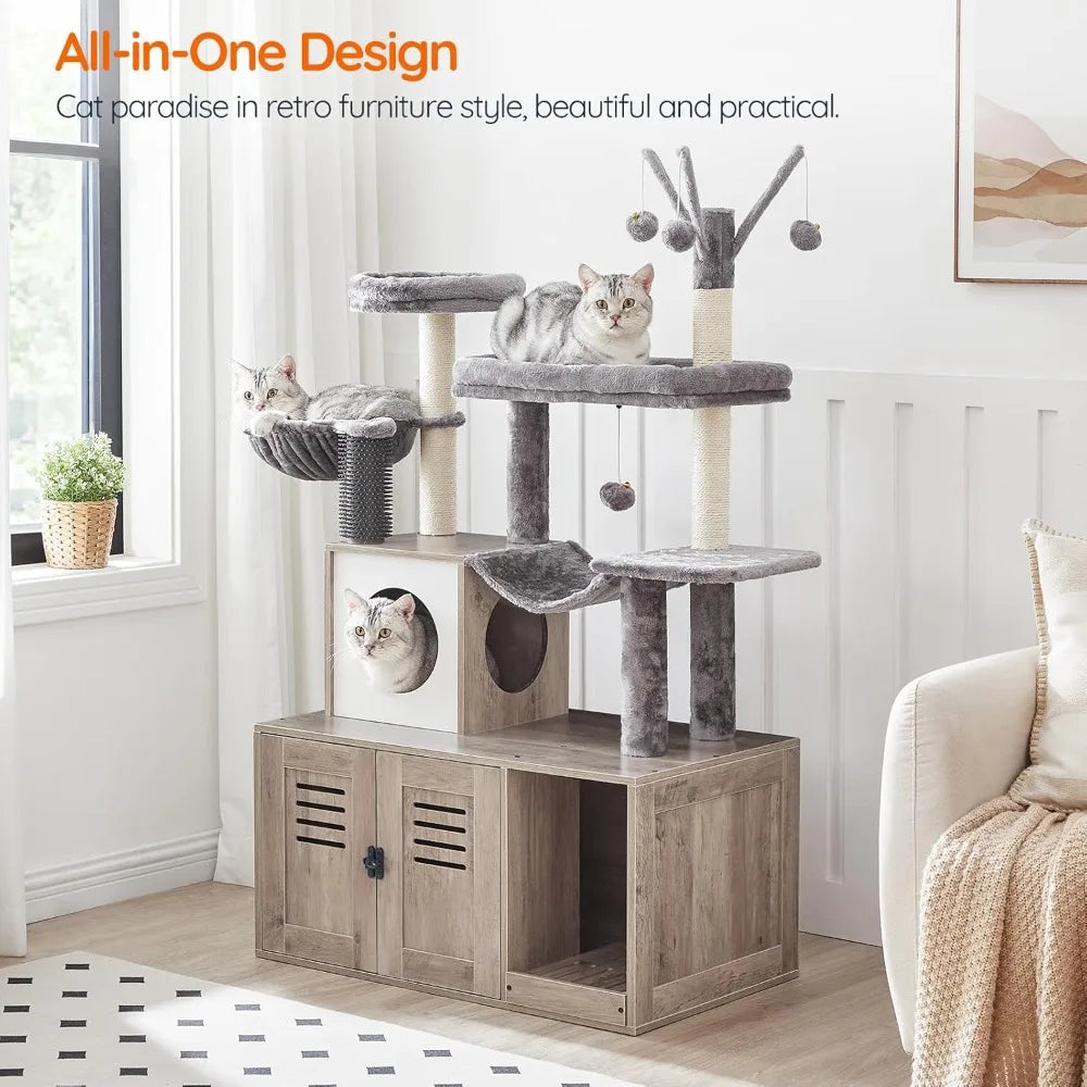 HOOBRO Hidden Litter Box Cat Tree With Scratching Post