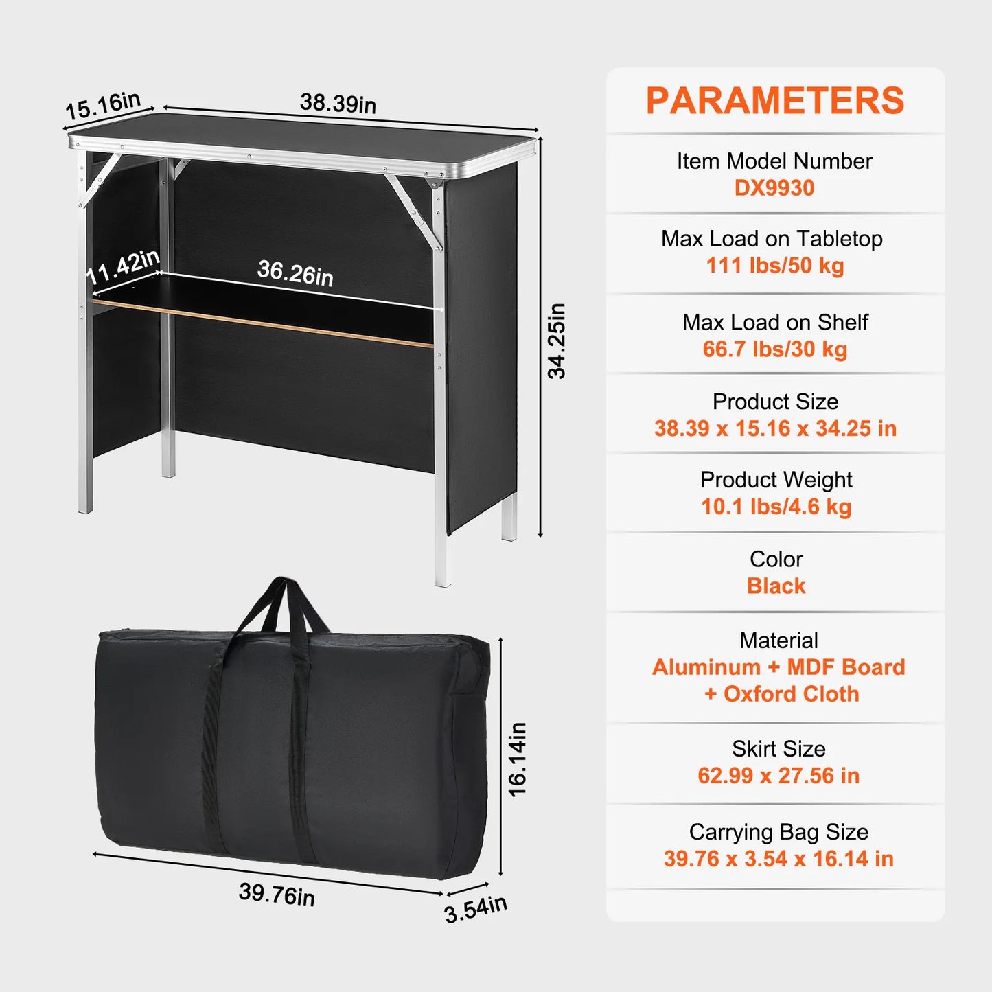 SucceBuy Folding Portable Bar Table With Carry Case And Shelf