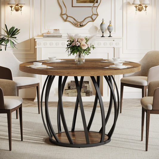 Tribesigns Round Wooden Dining Table With Sturdy Metal Base