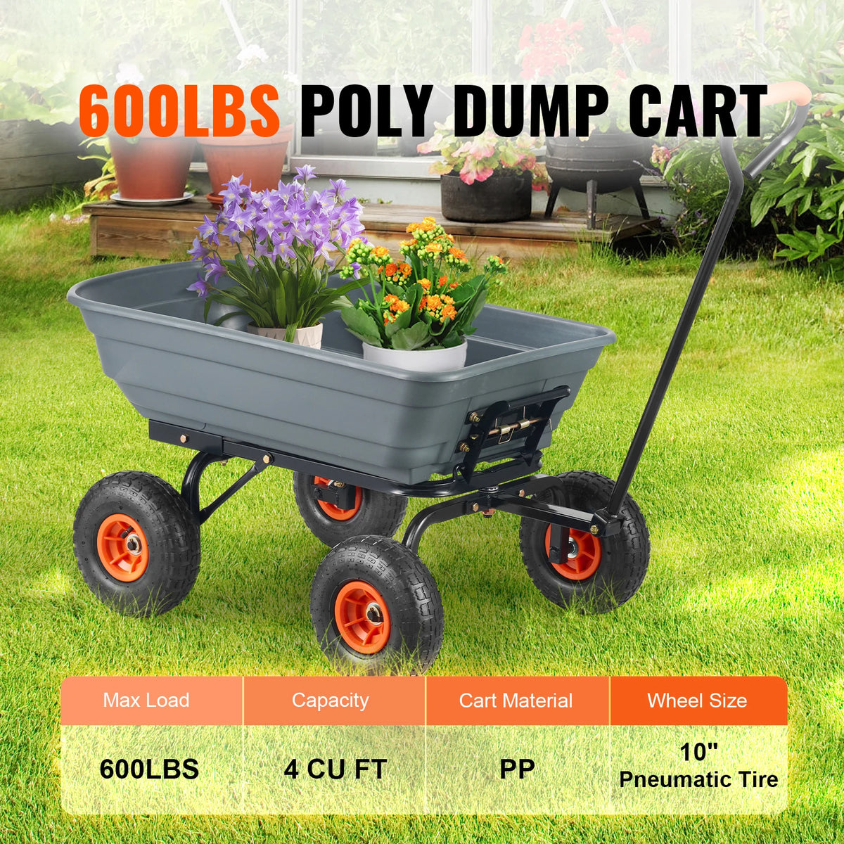 SucceBuy Heavy Duty Garden Dump Cart With Steel Frame