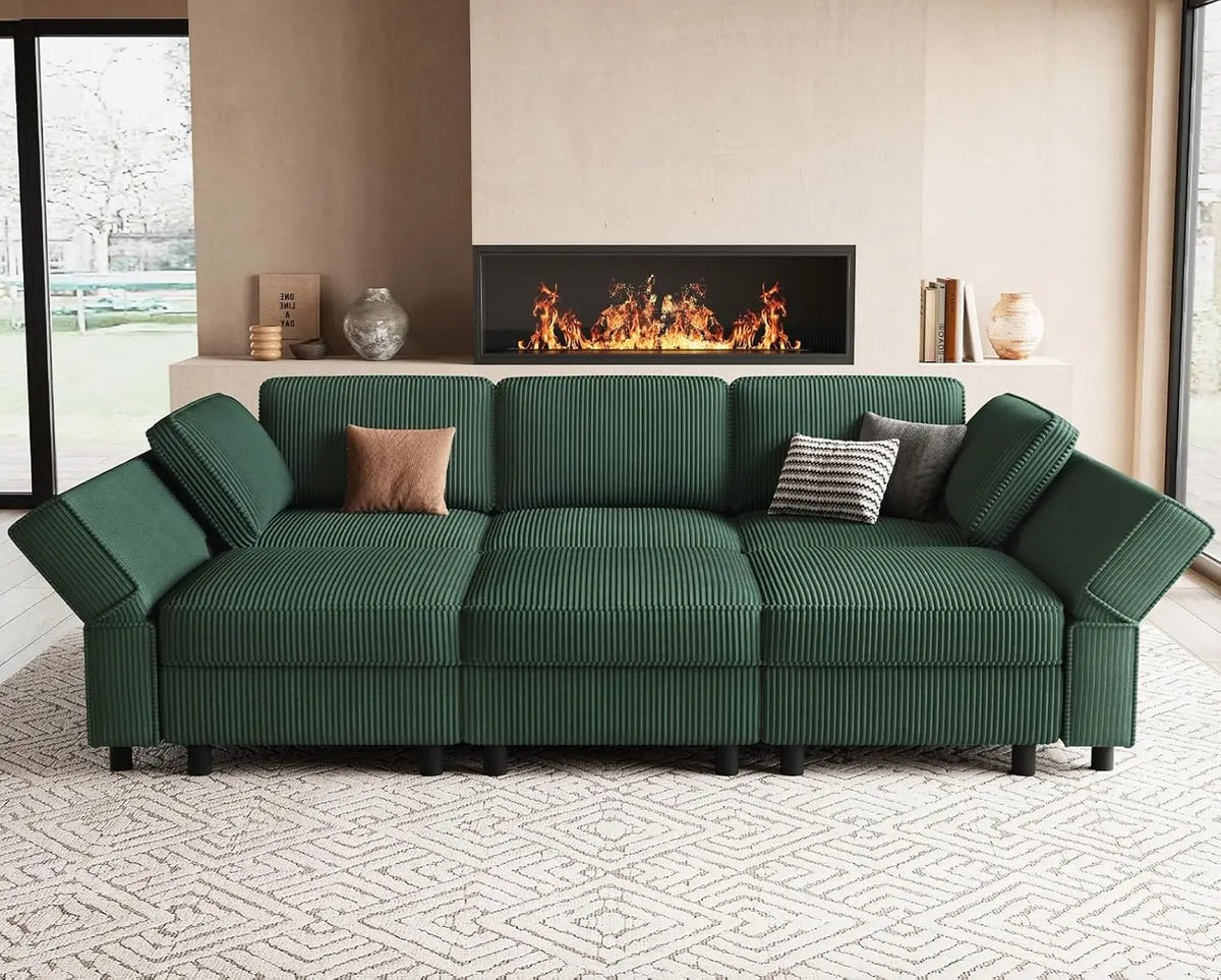 Modular Sectional Sofa with Deep Storage Seat, Corduroy Convertible 6 Seat Sleeper, Comfy Living Room Furniture, 88.6", Custom