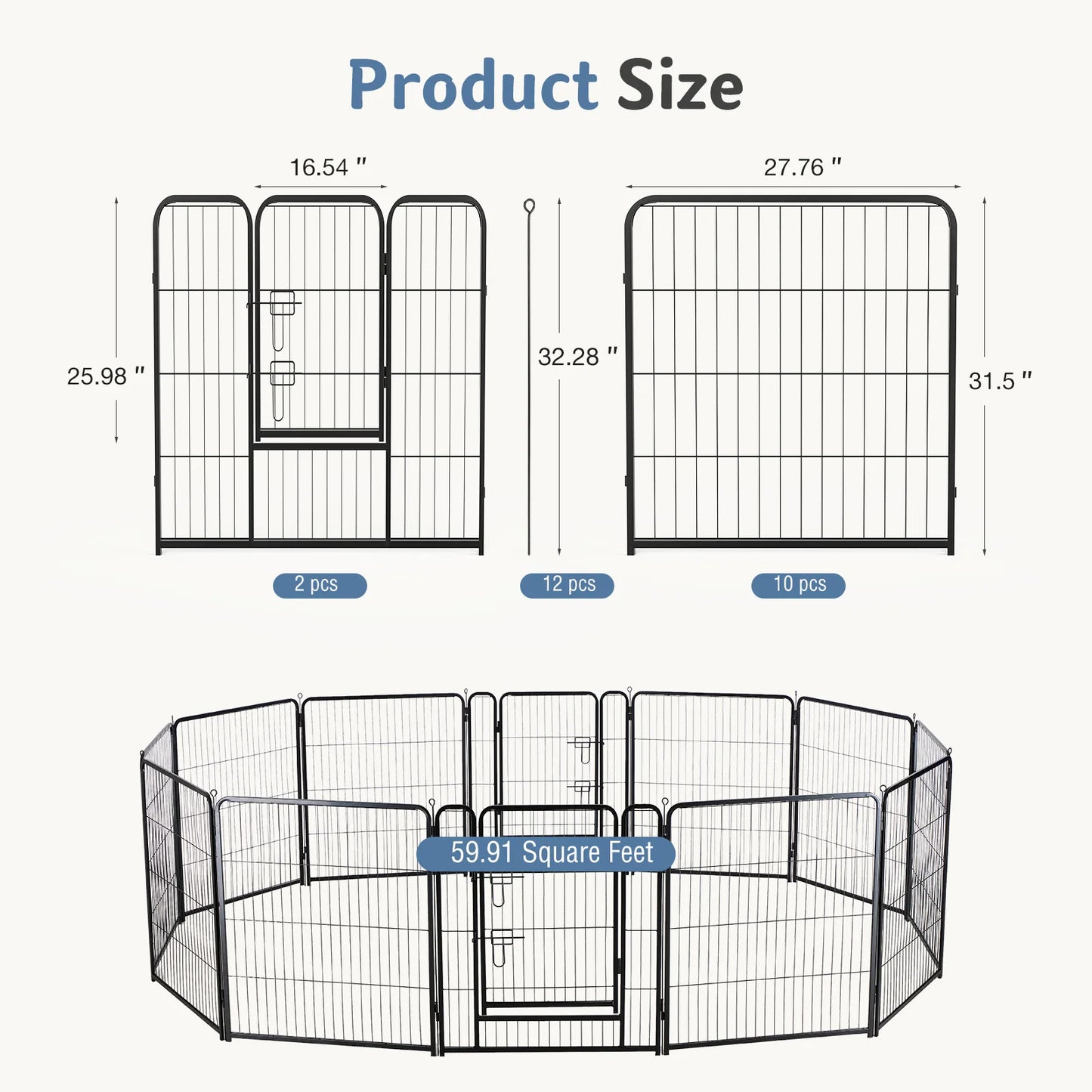 JHK Metal 12-Panel Dog Playpen Foldable Outdoor Fence
