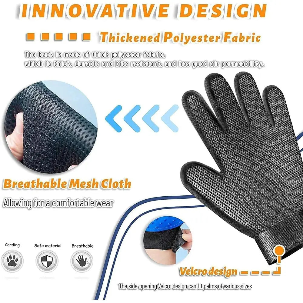 Pet Grooming Glove Hair Remover Brush Gentle Deshedding Efficient Pet Mitt Pet Massage Gloves Left & Right Hand (Blue)