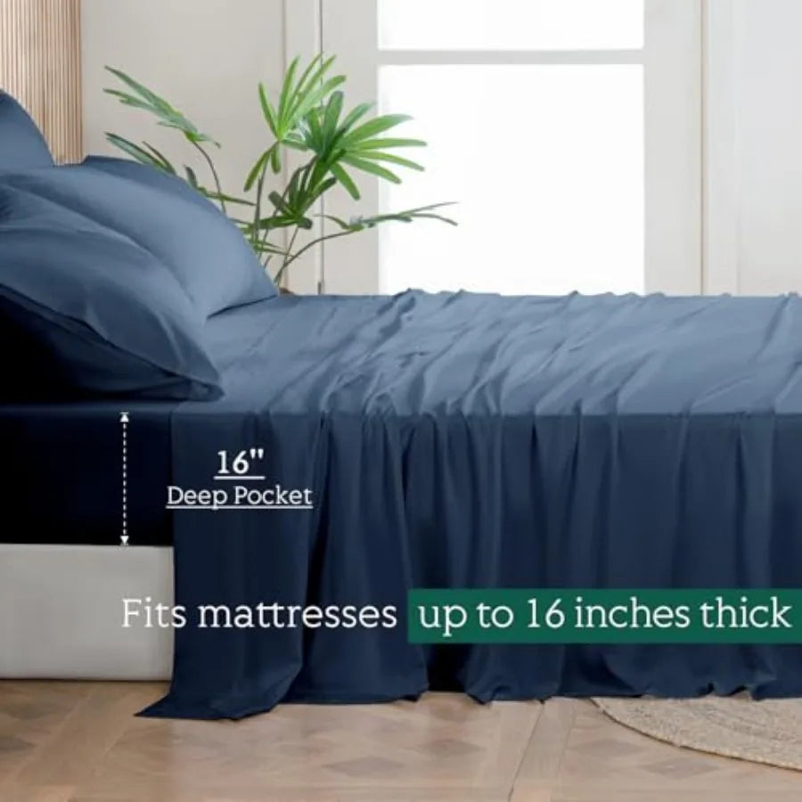 Cooling Sheets Set Size, Viscose Derived from Bamboo for Hot Sleepers Deep Pocket Up to 16 Inch Silky Soft and Breathable Beddi