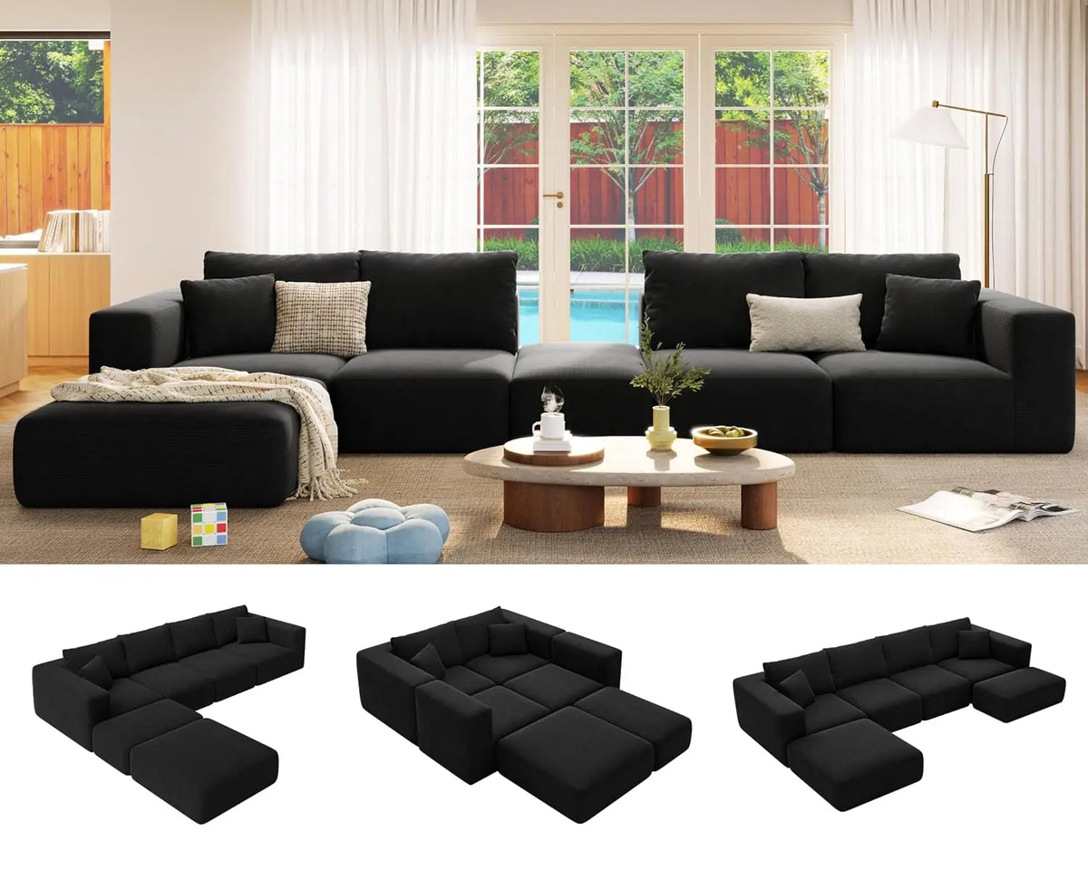150" Modular Sectional Sofa, Extra Deep 6 Seater, Plush Comfy Cloud Couch, Flexible Layout, No Assembly, Chenille, Custom