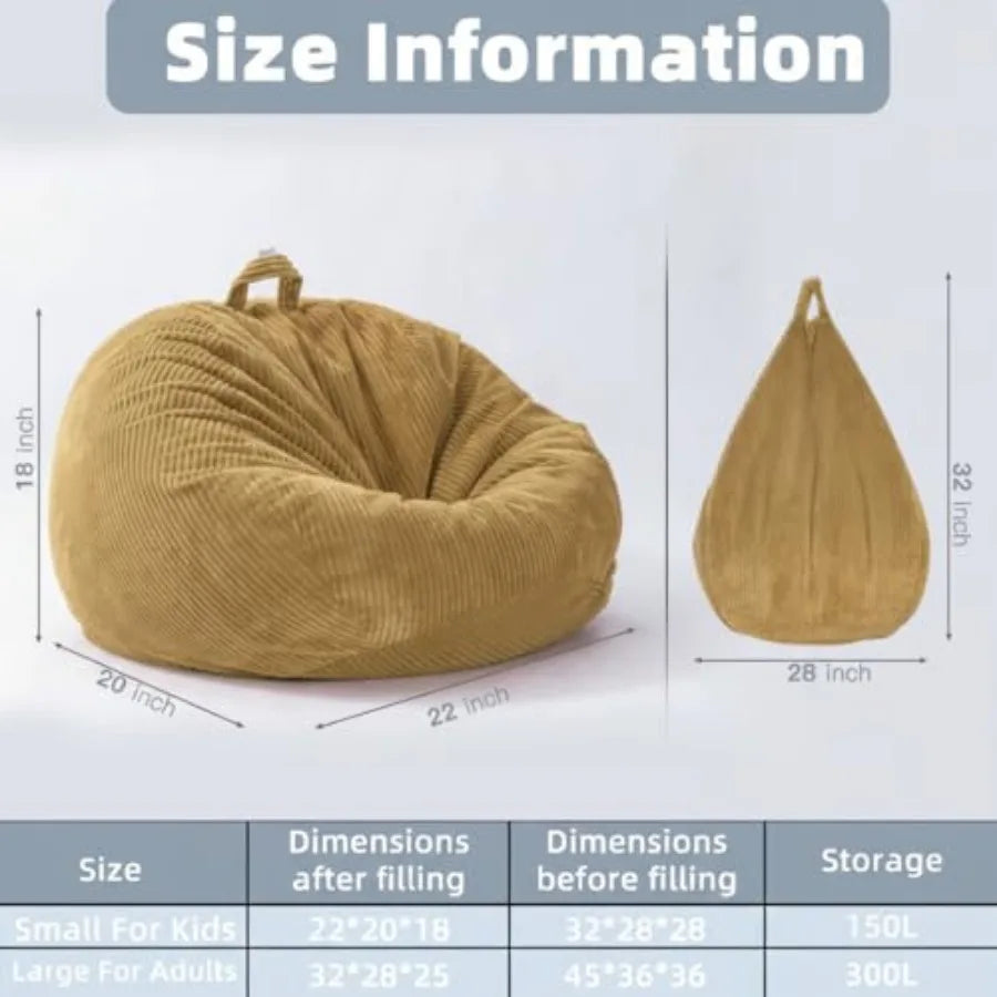 Stuffed Animal Storage Bean Bag Chair Cover No Filler,Large Toy Storage Organizer and Comfy Sofa Chair for Playroom, Teens Adul