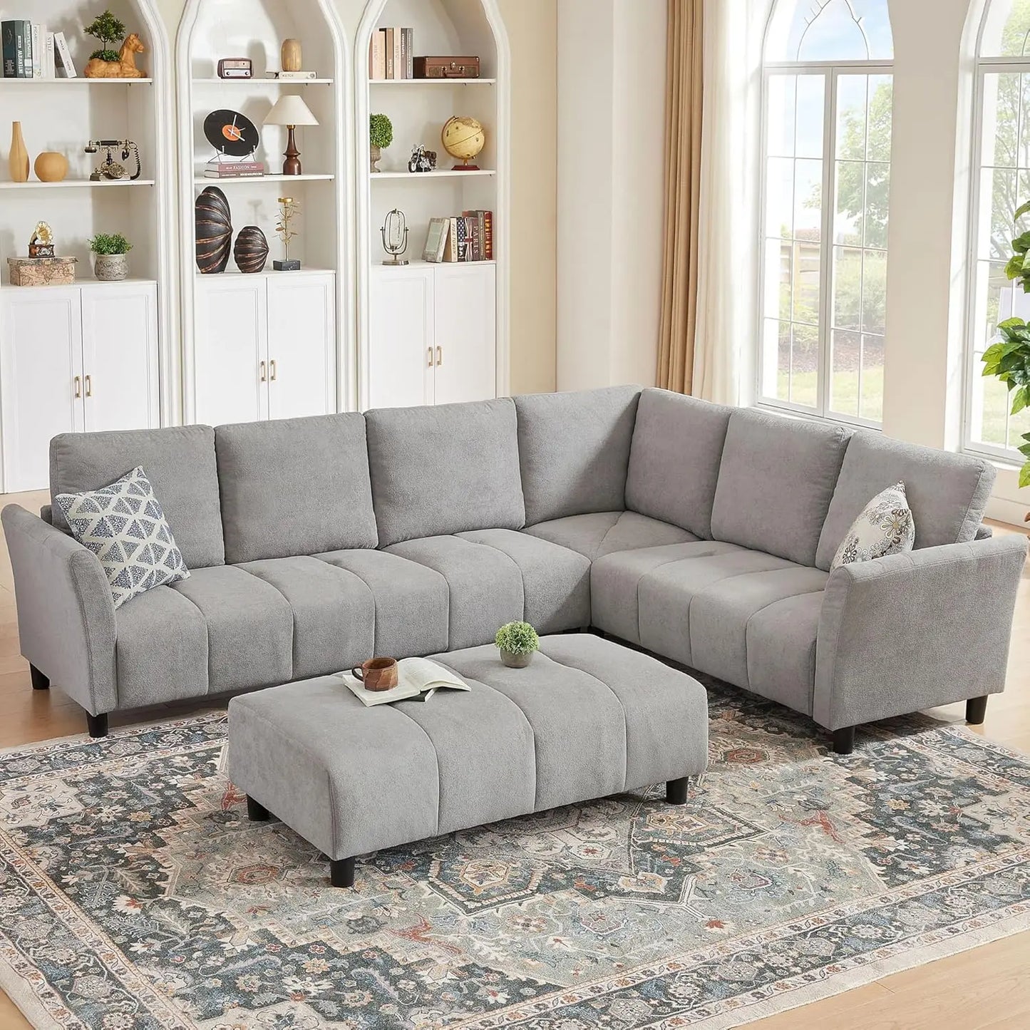 Modular Sectional Sofa Couch L Shaped With Reversible Ottoman