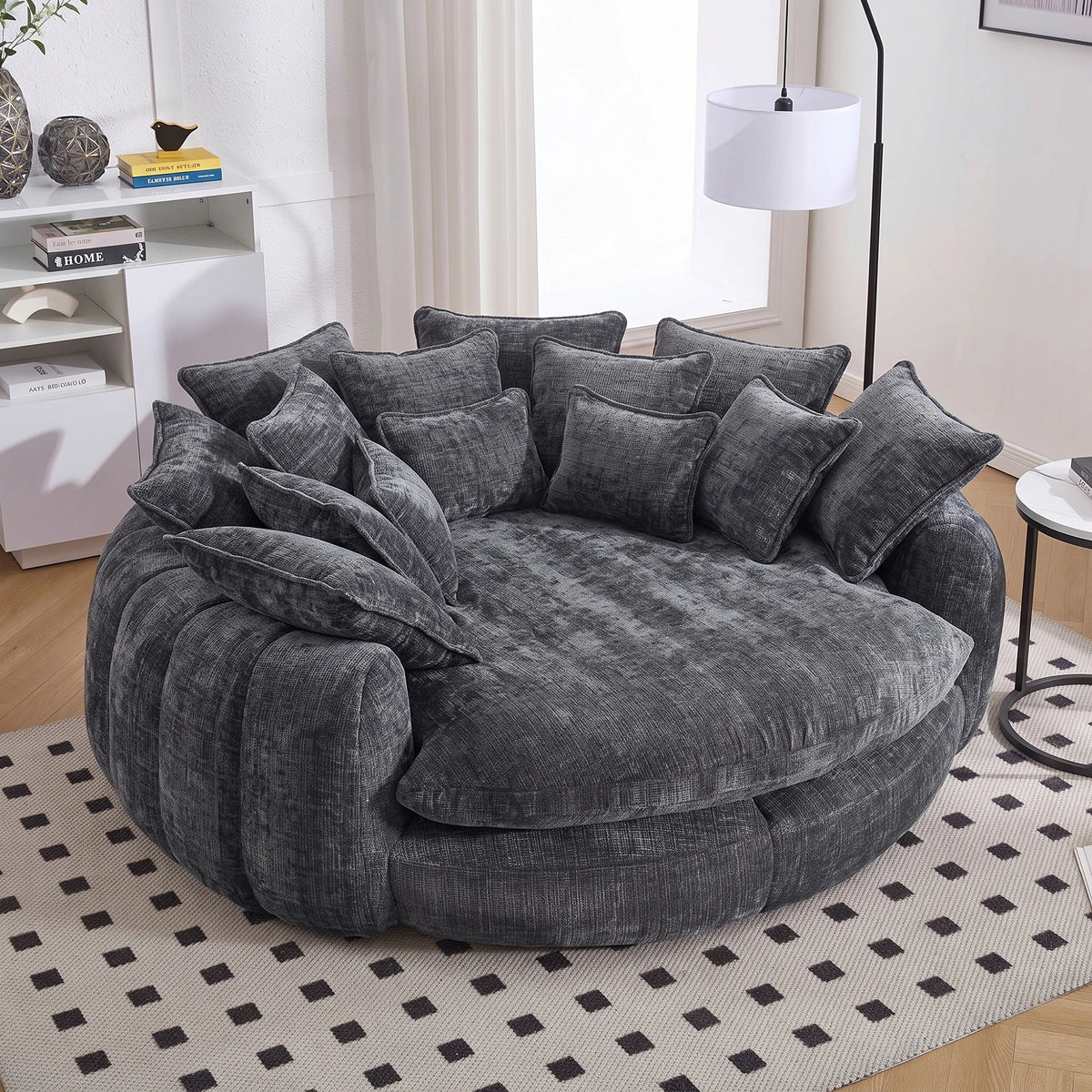 Modern Chenille Cloud Sleeper Sofa With Round Chaise And Pillows
