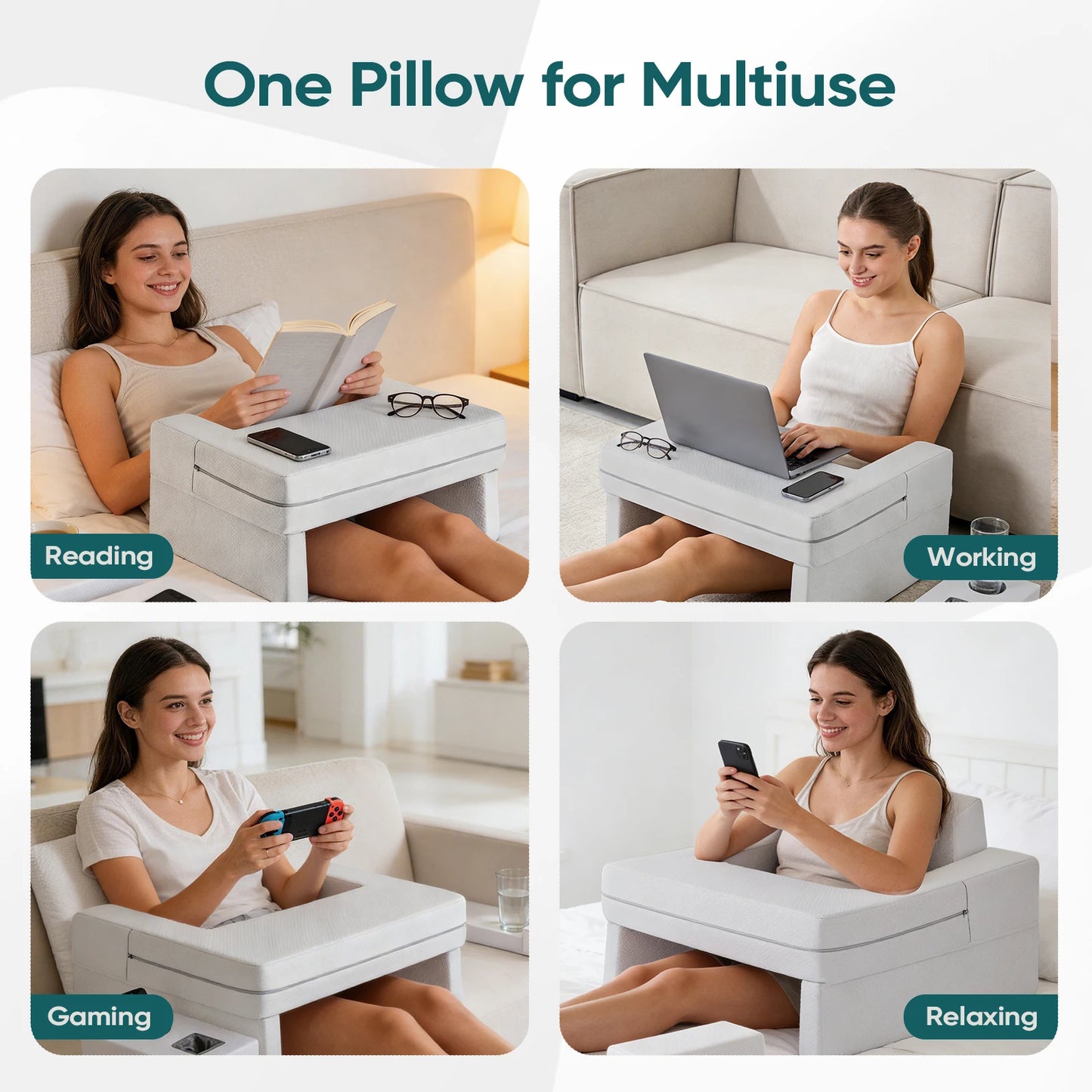 JHK Memory Foam Reading Pillow With Ergonomic Support And Cooling Design