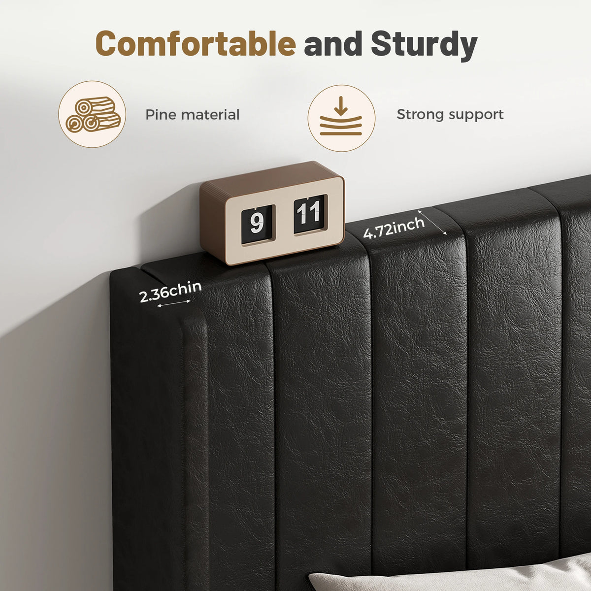 MCQ Wooden Bed Frame with PU Leather Wingback Headboard No Box Spring Needed with Sturdy Wooden Slats Support Upholstered Mattress Foundation For Home Bedroom