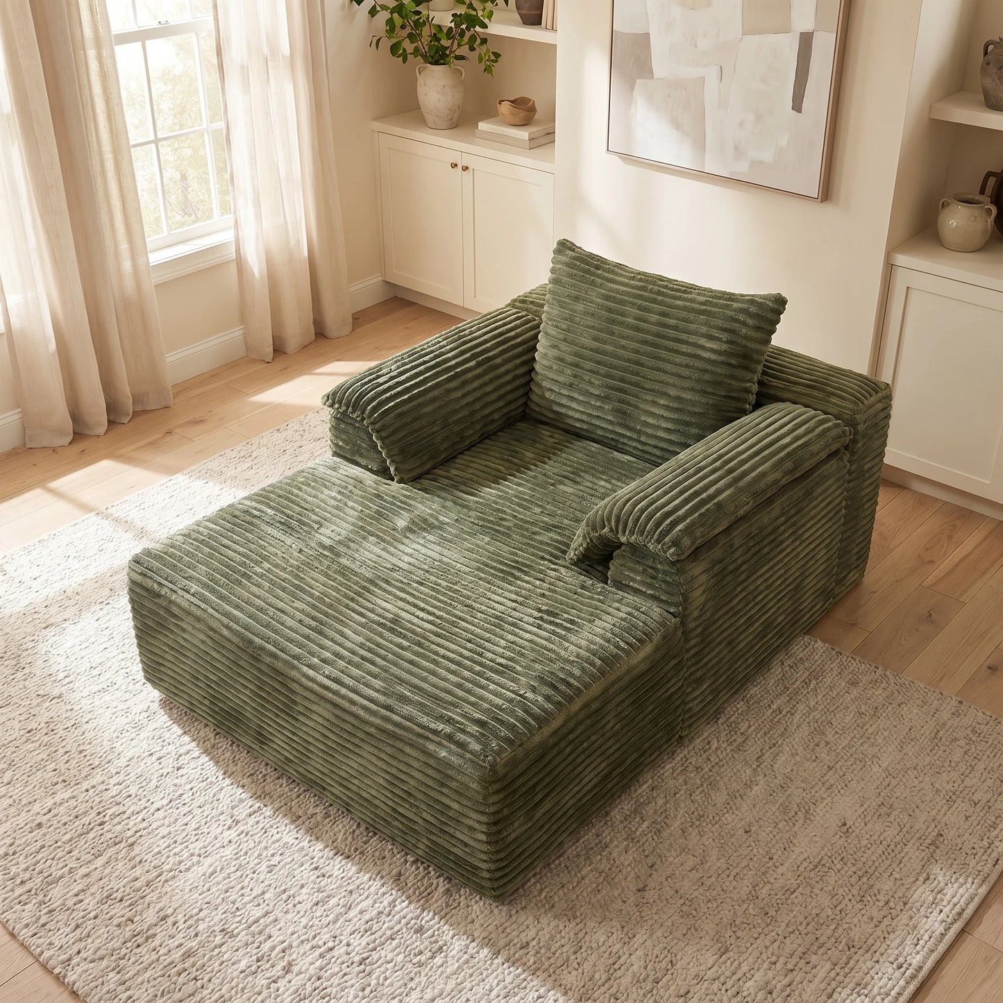 Corduroy Fabric Sofa Bed Lounge Chair With Plush Pillows