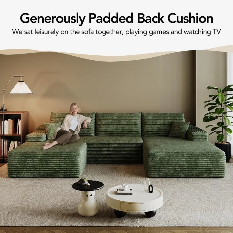Sectional Sofa Modern Modular U Shape Corduroy Couch Living Room