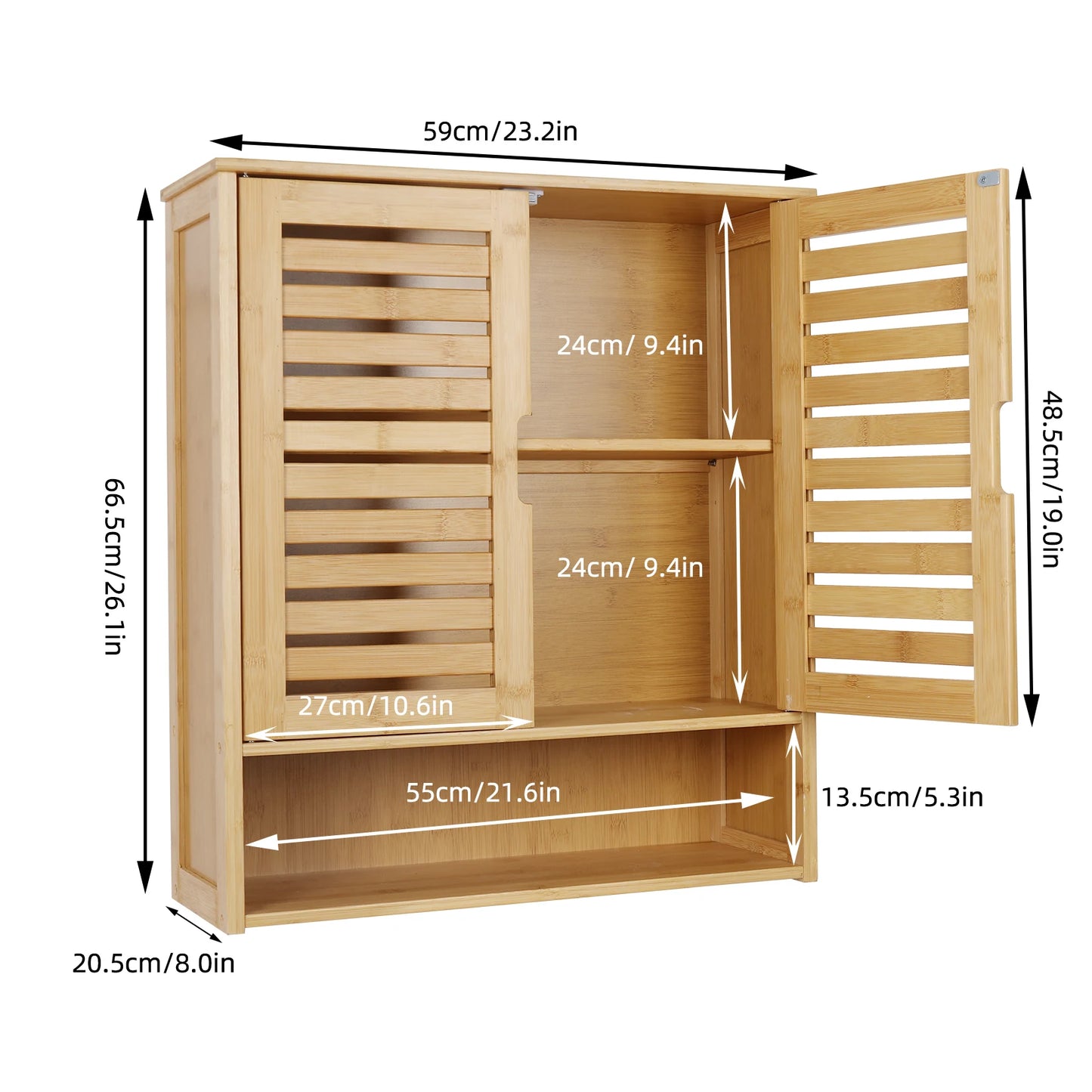 Wisfor Wall Mounted Bamboo Bathroom Cabinet Medicine Storage Shelf