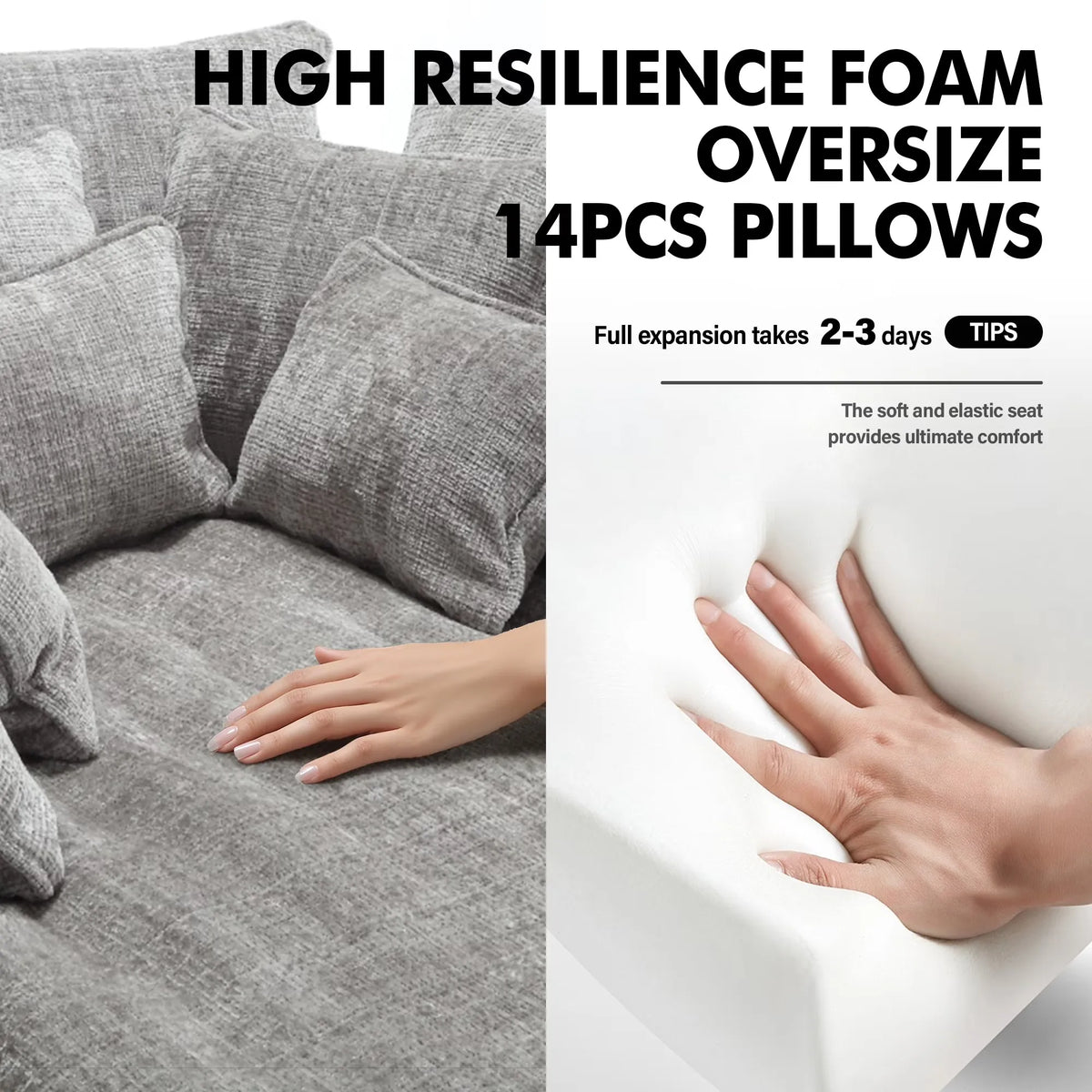 Modern Chenille Cloud Sleeper Sofa With Round Chaise And Pillows