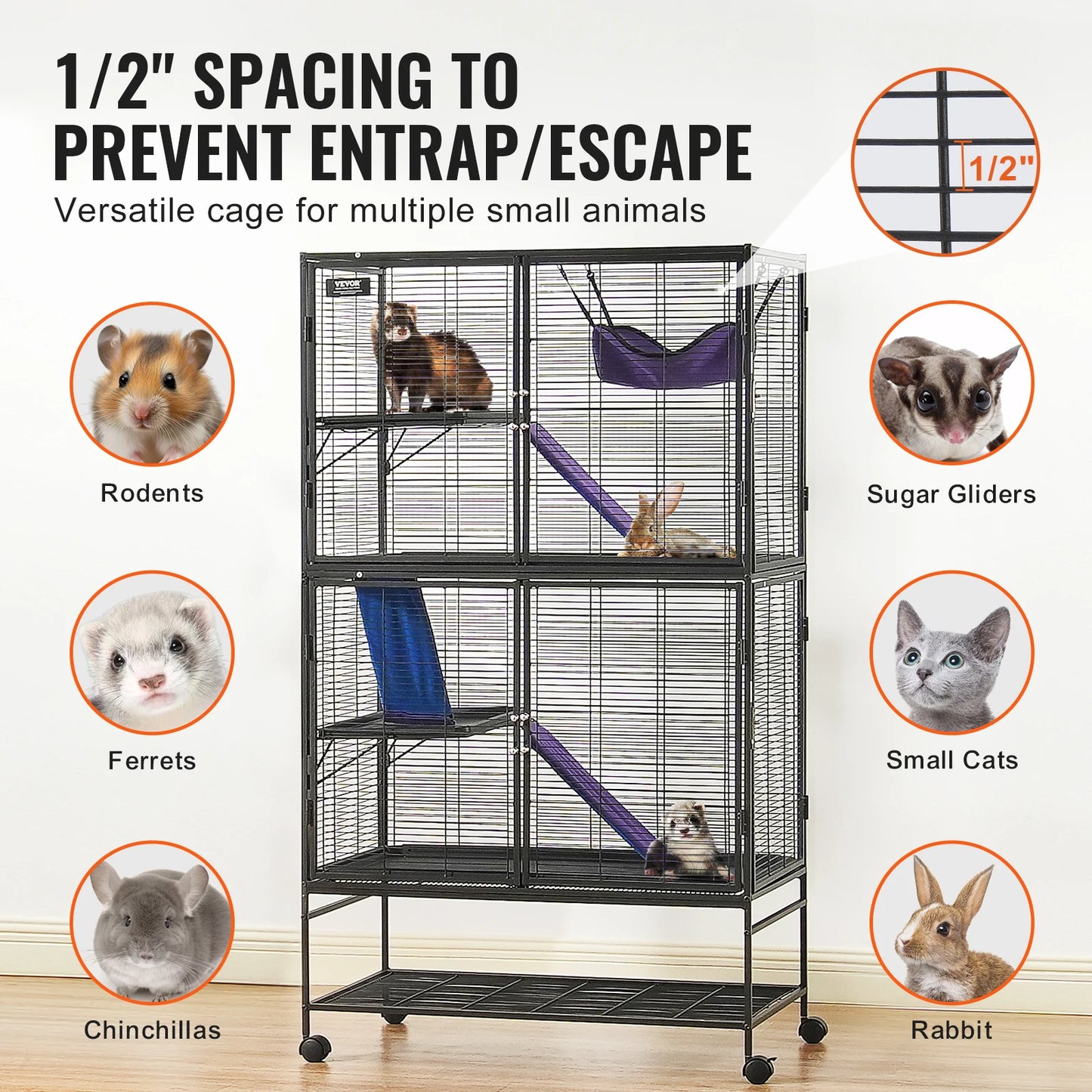 SucceBuy Rolling Metal Ferret Cage 4-Tier Critter Nation Small Pets
