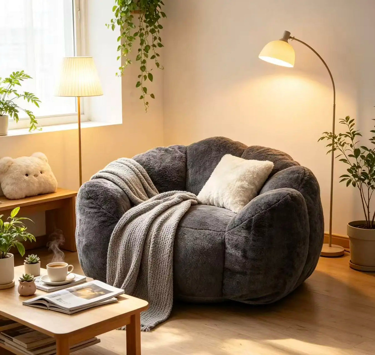 Cloud Petal Lounge Chair, Artificial Rabbit Velvet Cozy Accent Seat