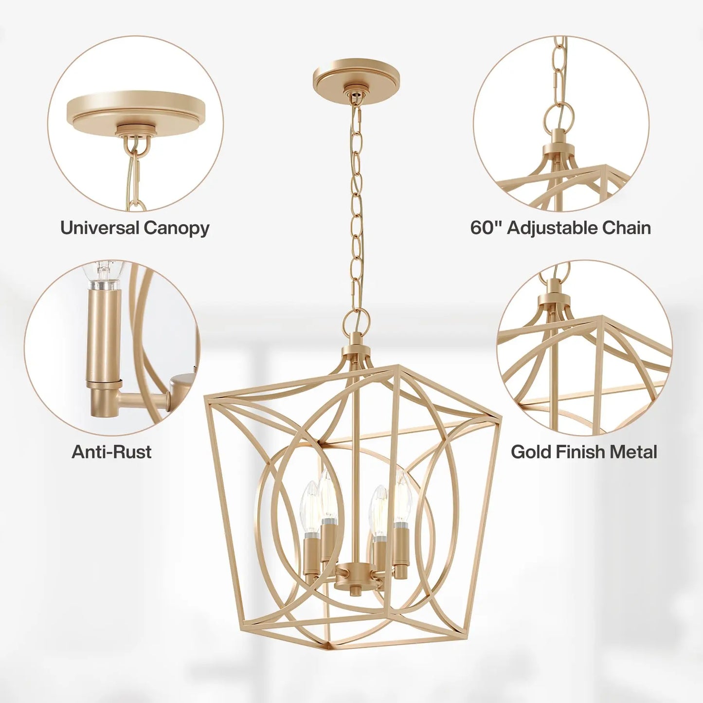Tribesigns 4 Light Farmhouse Chandelier Rustic Metal Cage Pendant Light