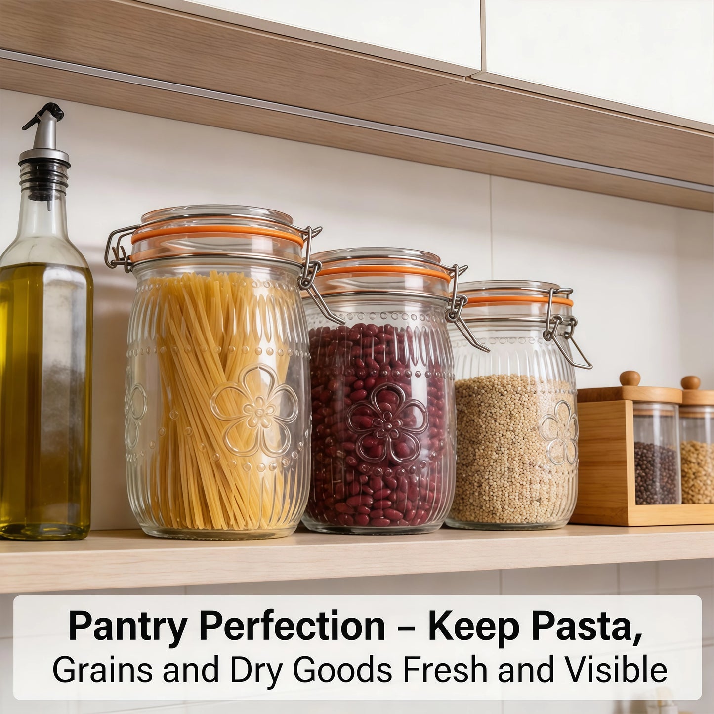 Wide Mouth Mason Jars 32 Oz 6 Pack Airtight Glass Canister for Kitchen Pantry Coffee Sugar Beans Flour Snacks