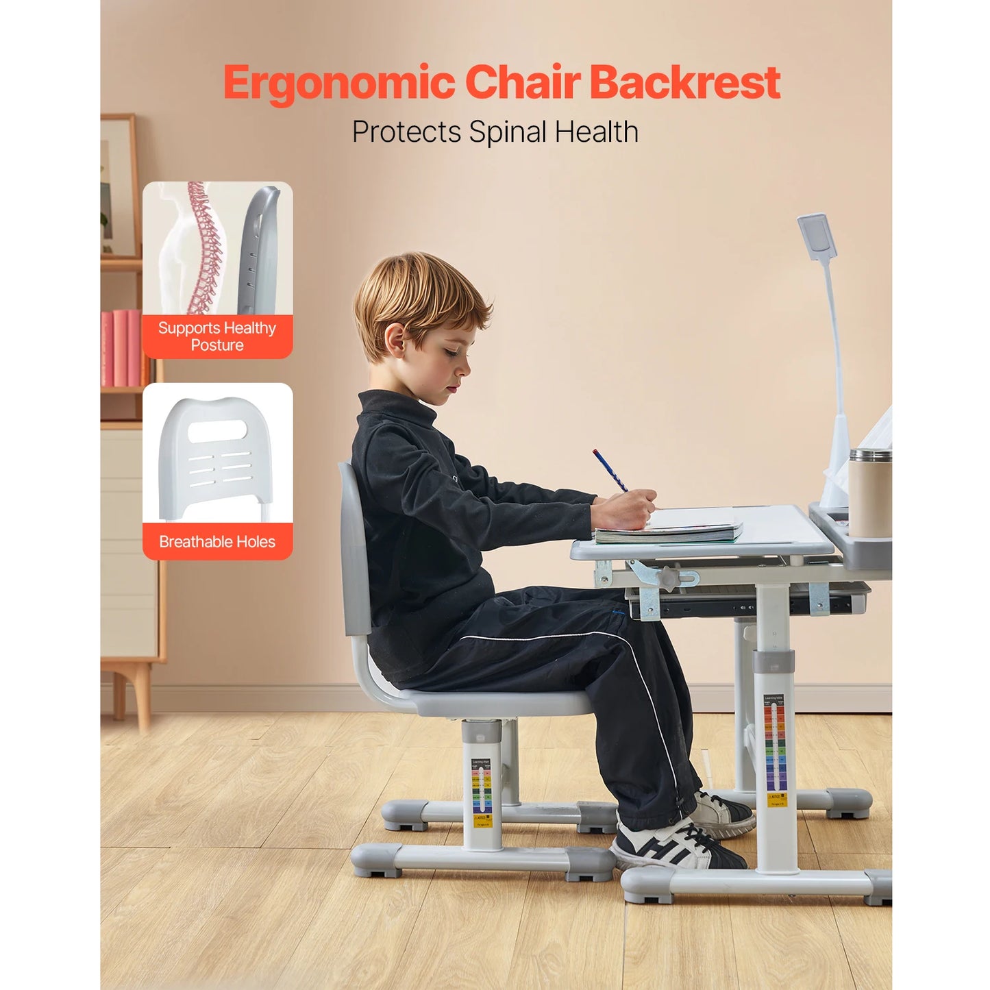 SucceBuy Adjustable Kids Study Desk and Chair Set Tilt Top