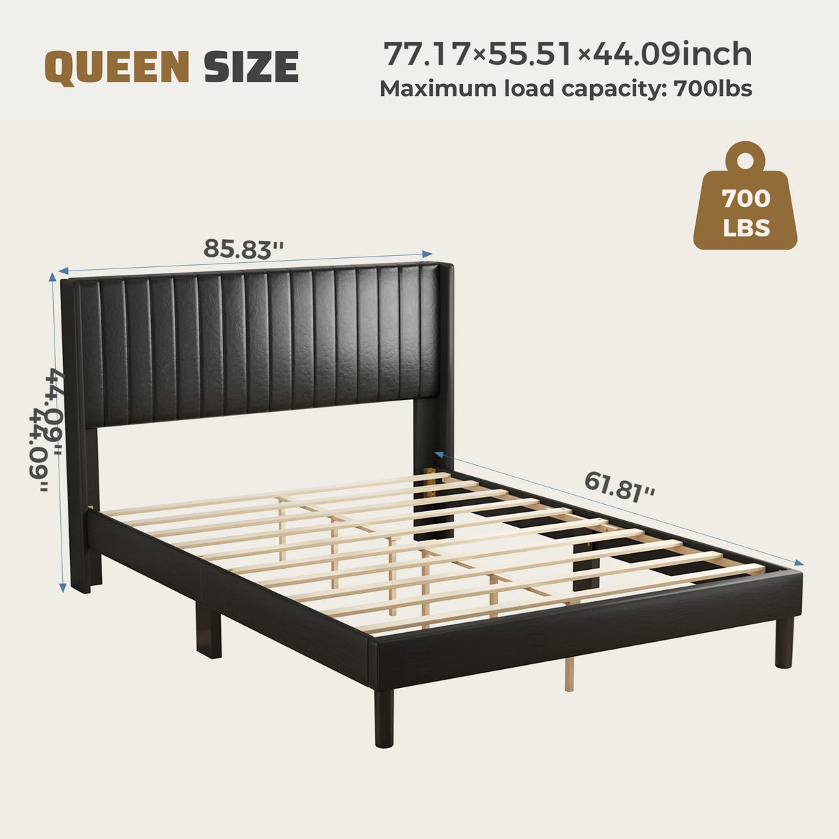 MCQ Wooden Bed Frame with PU Leather Wingback Headboard No Box Spring Needed with Sturdy Wooden Slats Support Upholstered Mattress Foundation For Home Bedroom
