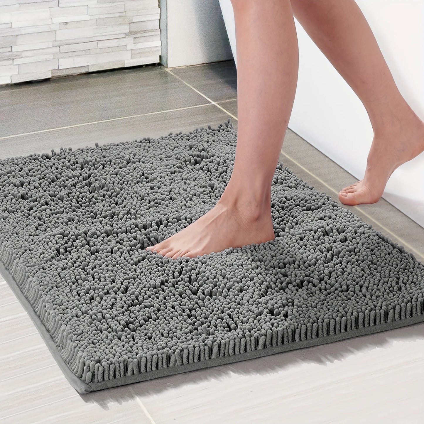 Ultra-Soft Chenille Plush Bath Mat, Super Absorbent, Machine Washable
